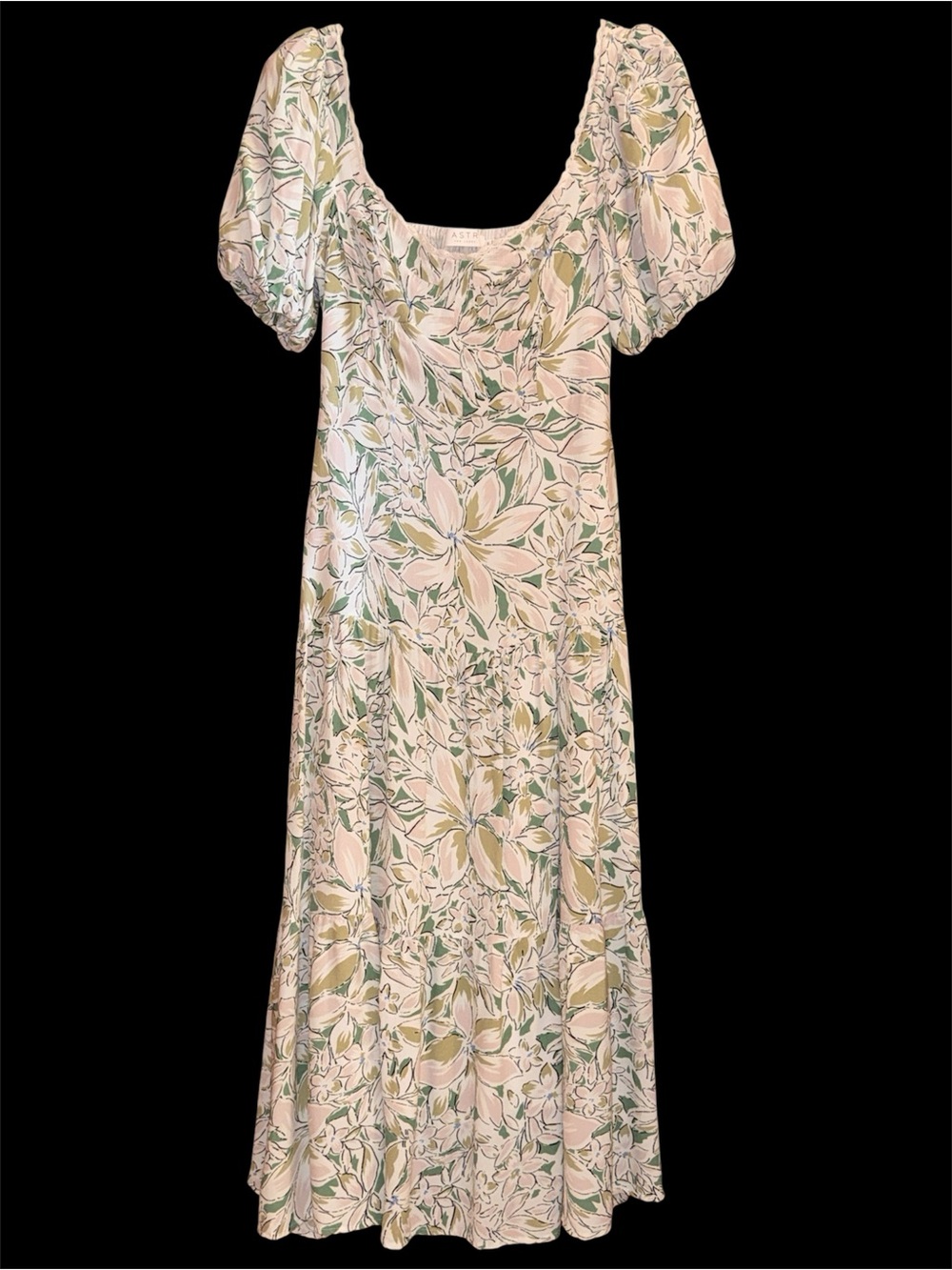 ASTR the Label Baldwin Green Taupe Floral Dress, Size Medium